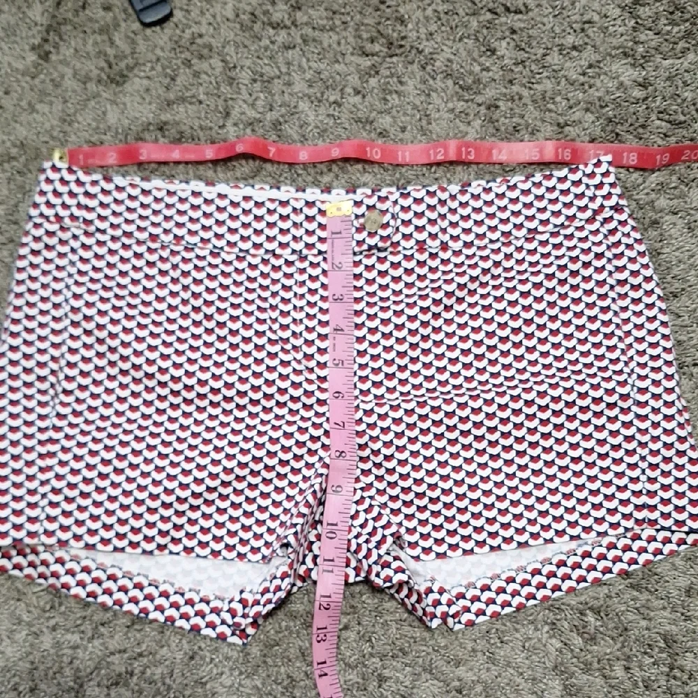 J. Crew Factory High Waist Geometric Red/White/Blue Flat Front Shorts Chinos-10
